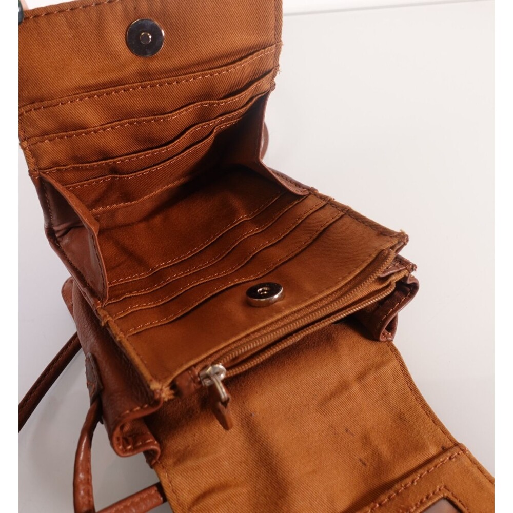 Vintage Fossil Crossbody Bag Small Brown Leather Multi Color Beaded Stitching - Picture 9 of 12